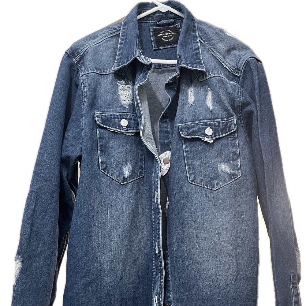 Distressed denim jacket shacket American Bazi brand size 2x NWT